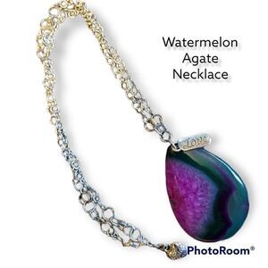 Watermelon Agate Pendant Necklace (N9)